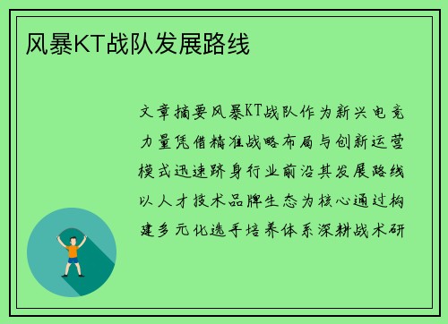 风暴KT战队发展路线